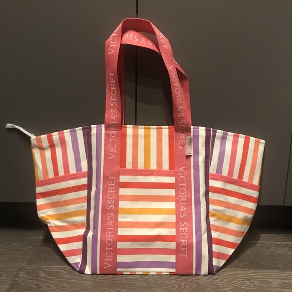 Victoria's Secret Colourful Stripe Zippered Large Bag - NWT - Picture 1 of 2